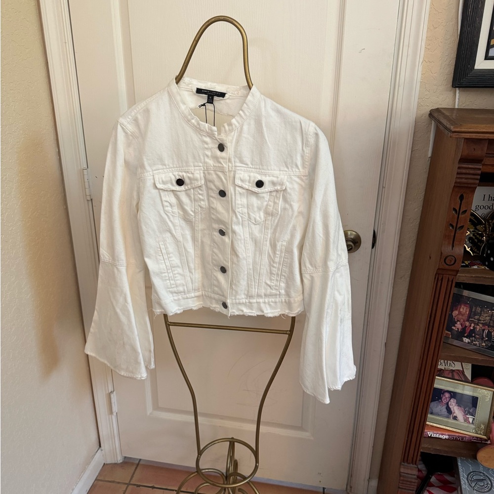 Romeo & Juliet White Jean Jacket with Distressed back detail and Bell Sleeves